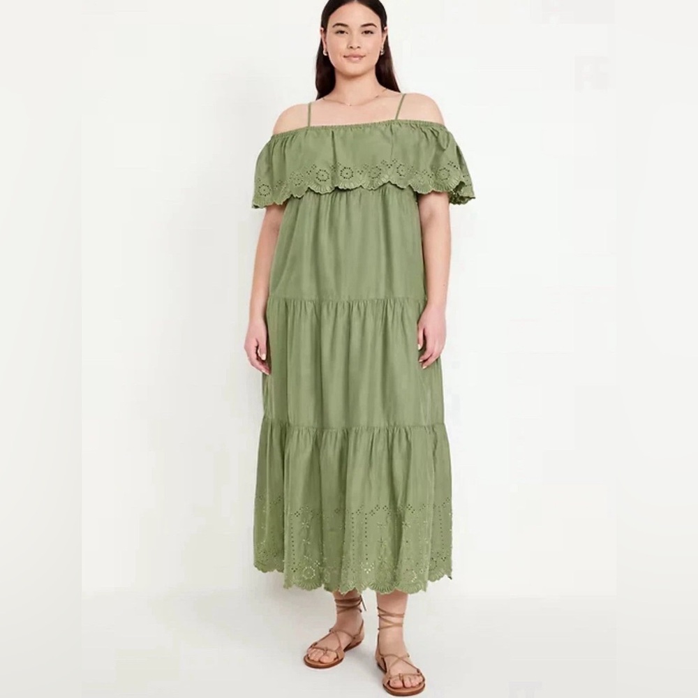 NWT Old Navy Women's Green Dress Cold Shoulder Maxi Swing Dress Sz XL
